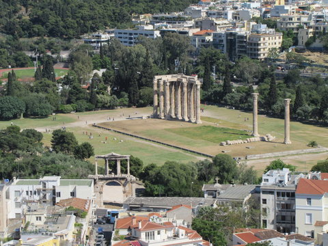 View of the Temple of Olympic Zeus in Athens, Greece