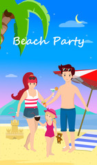 Happy Family at Beach Party Day Time Banner, Flyer