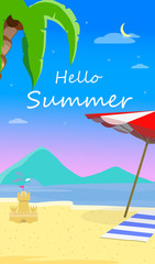 Hello Summer Beach Background with Seascape Flyer