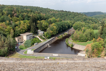 Fototapeta premium Gileppe dam in Belgium with power plant for hydroelectricity energy