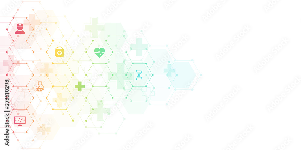 Poster abstract medical background with flat icons and symbols. template design with concept and idea for h
