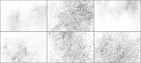 Set of Black Grainy Texture Isolated on White Background. Dust Overlay Textured. Dark Rough Noise Particles. Digitally Generated Image. Vector Design Elements, Illustration, EPS 10.
