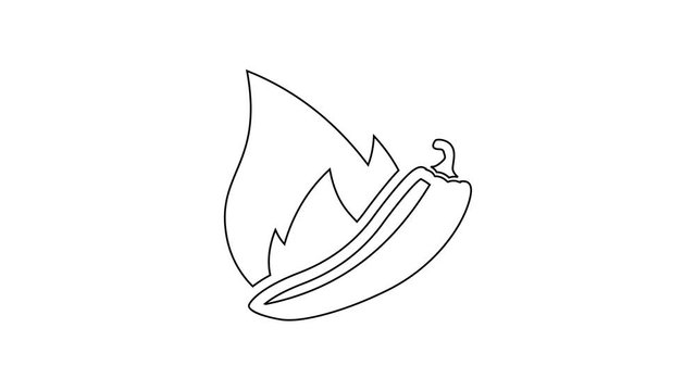 Black Hot chili pepper pod line icon on white background. Design for grocery, culinary products, seasoning and spice package, cooking book. 4K Video motion graphic animation