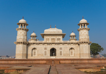 Agra, India - one of the main sites of the Unesco World Heritage city of Agra, the Tomb of I'timad-ud-Daulah is a wonderful Mughal mausoleum built in white marble