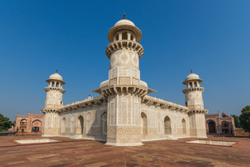 Fototapeta na wymiar Agra, India - one of the main sites of the Unesco World Heritage city of Agra, the Tomb of I'timad-ud-Daulah is a wonderful Mughal mausoleum built in white marble