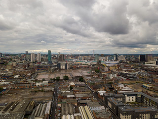 Aerial view of the city centre skyline of Birmingham, UK