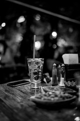 soda churchill water mojito gin fizz on the table at the pub during the night