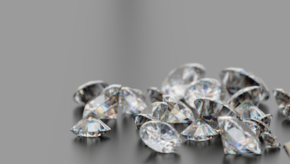 Realistic diamonds on black background, 3D illustration.