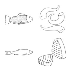 Isolated object of food and sea logo. Set of food and healthy stock symbol for web.