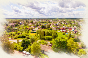 Fototapeta na wymiar Panorama of the city of Torzhok. Imitation of the picture