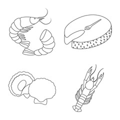 Vector design of food and sea sign. Set of food and healthy stock symbol for web.