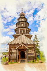 Fototapeta na wymiar Torzhok. Old-Voznesenskaya Tikhvin. Imitation of the picture Church, 1653