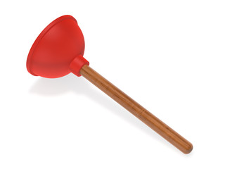 Plunger with wooden handle 3d rendering