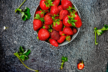 Strawberries in grey bowl. Fresh strawberries. Beautiful strawberries.