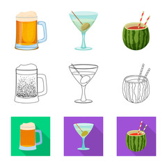 Isolated object of drink and bar symbol. Collection of drink and party stock vector illustration.