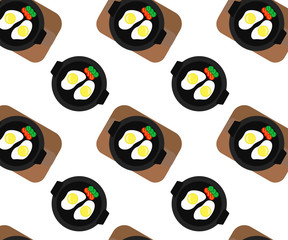 patterns omelet in a frying pan with tomatoes and cucumbers art