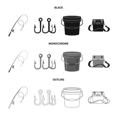 Vector illustration of fish and fishing sign. Set of fish and equipment stock vector illustration.