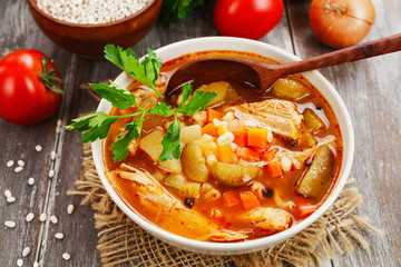 Pickle soup with meat