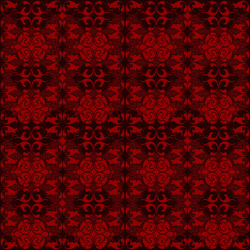 Red damask tapestry with floral patterns