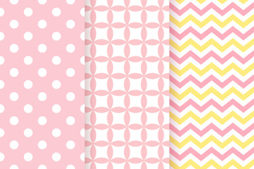Baby girl pattern. Baby shower seamless backgrounds Vector Set pink pastel pattern. Cute illustration for invitation, invite template, card, birth party, scrapbook. Flat design. Childish textile print