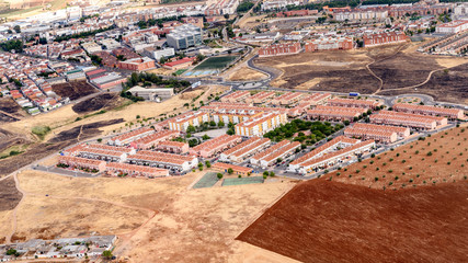 Panoramic aerial view of Merida cityscape, Spain