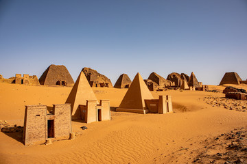 The amazing pyramids of Meroe, north of Khartoum, Sudan - obrazy, fototapety, plakaty