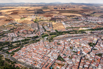 Panoramic aerial view of Merida cityscape, Spain