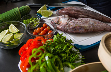 Fresh Red Snapper fish with vegetables