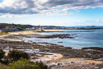 Beautiful view of the coastal town of North Berwick on a sunny autumn day. Scotland, UK