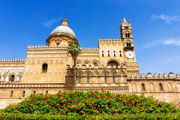 Fototapeta na wymiar Colorful View of the Palermo Cathedral in Palermo, Italy