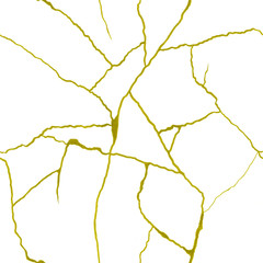 Craquelure illustration - Gold cracks on white background seamless pattern - golden crinkles, broken pottery texture