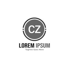 Initial CZ logo template with modern frame. Minimalist CZ letter logo vector illustration