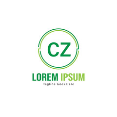 Initial CZ logo template with modern frame. Minimalist CZ letter logo vector illustration