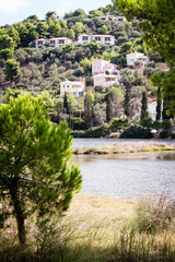 Fototapeta na wymiar Ferienhäuser an einem Hügel in Skiathos