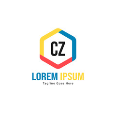 Initial CZ logo template with modern frame. Minimalist CZ letter logo vector illustration
