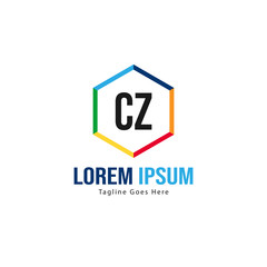 Initial CZ logo template with modern frame. Minimalist CZ letter logo vector illustration