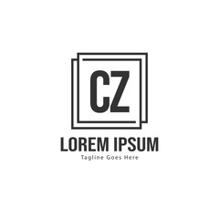 Initial CZ logo template with modern frame. Minimalist CZ letter logo vector illustration
