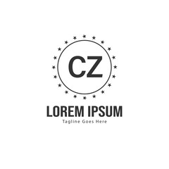 Initial CZ logo template with modern frame. Minimalist CZ letter logo vector illustration