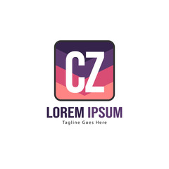 Initial CZ logo template with modern frame. Minimalist CZ letter logo vector illustration