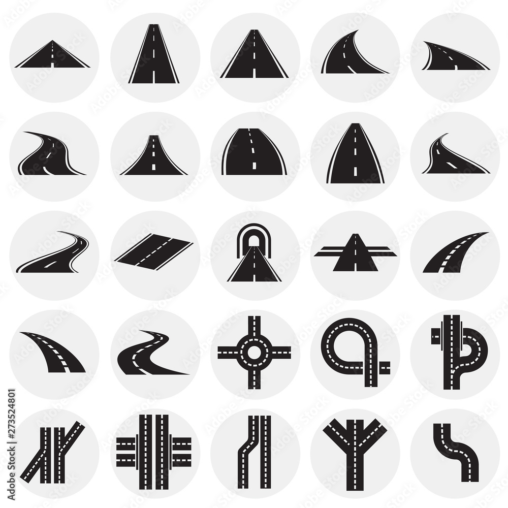 Poster roads icons set on background for graphic and web design. simple illustration. internet concept symb