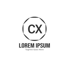 Initial CX logo template with modern frame. Minimalist CX letter logo vector illustration