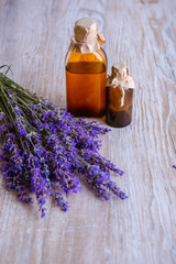Lavender essence , natural skin care products,spa, lavender product, oil on nature background