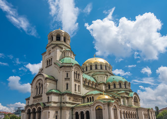 Fototapeta na wymiar Exterior of St. Alexander Nevsky Cathedral, 1882-1912, neo-byzantine style, Bulgarian Orthodox, Sofia, Bulgaria.