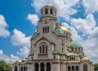 Exterior of St. Alexander Nevsky Cathedral, 1882-1912, neo-byzantine style, Bulgarian Orthodox, Sofia, Bulgaria.