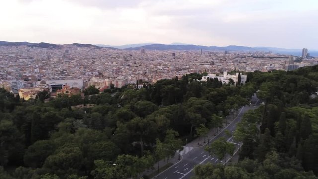 Barcelona. Aerial view of  Montjuic in Barcelona, city of Catalonia,Spain. Drone Video