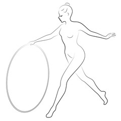 Rhythmic gymnastics. Silhouette of a girl with a hoop. Beautiful gymnast. The woman is slim and young. Vector illustation