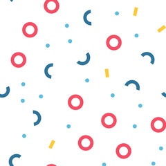 Abstract seamless pattern in geometric style. Texture made of circles dots and rectangles. Vintage style.