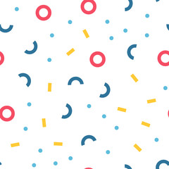 Abstract seamless pattern in geometric style. Texture made of circles dots and rectangles. Vintage style.