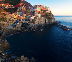 Image of sunset of Manarola in La Spezia of Italy