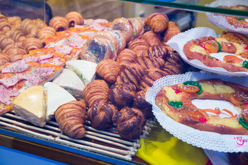 Croissants in pastry shop